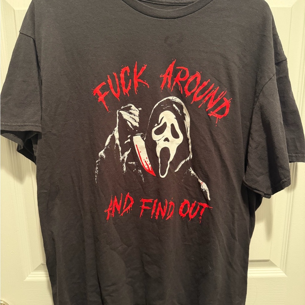Ghost Mask Graphic Tee - Black with Red Accent